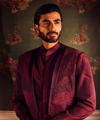 Maroon chanderi pintuck cutdana open indowestern 2