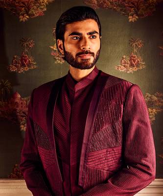Maroon chanderi pintuck cutdana open indowestern 5
