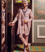 Raw silk pink panel embroidered sherwani