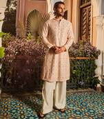 Ivory champagne embroidered mirror kurta set