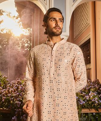 Ivory champagne embroidered mirror kurta set 2