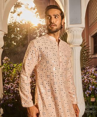 Ivory champagne embroidered mirror kurta set 3