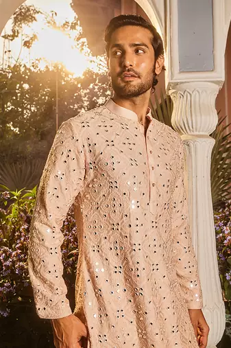 Ivory champagne embroidered mirror kurta set