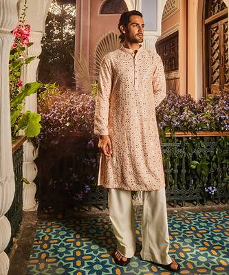 Ivory champagne embroidered mirror kurta set 4