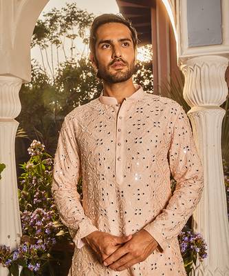 Ivory champagne embroidered mirror kurta set 5