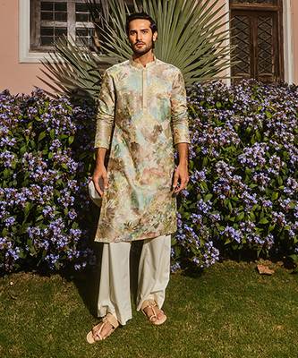 Ivory sequin abstract chanderi silk embroidered kurta 1