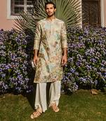Ivory sequin abstract chanderi silk embroidered kurta