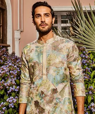 Ivory sequin abstract chanderi silk embroidered kurta 2