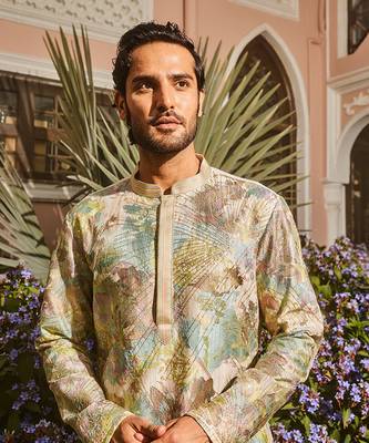 Ivory sequin abstract chanderi silk embroidered kurta 3