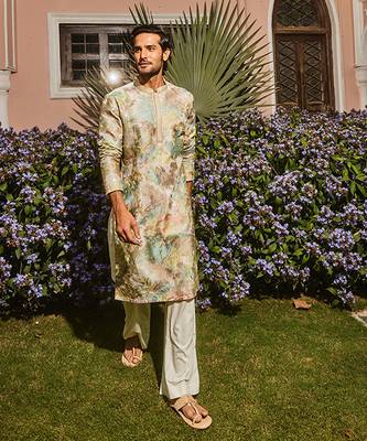Ivory sequin abstract chanderi silk embroidered kurta 4