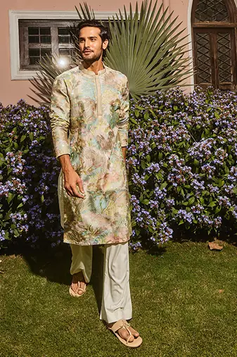 Ivory sequin abstract chanderi silk embroidered kurta