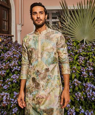 Ivory sequin abstract chanderi silk embroidered kurta 5