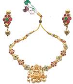 South indian temple necklace jewelry choker gold plated necklace flower design with white beads stud earrings