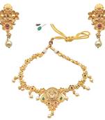 Fashion indian bridal jewelry peacock design with hanging white beads earrings gold plated necklace set choker