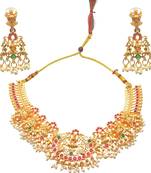 Gold plated necklace south indian temple choker with chandelier earrings lightweight comfortable women jewelry