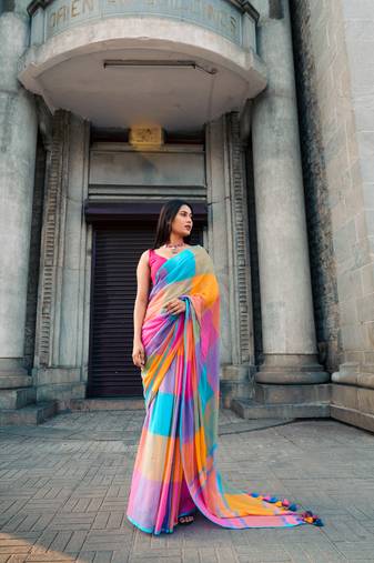 Multicolor Woven mul cotton handloom saree