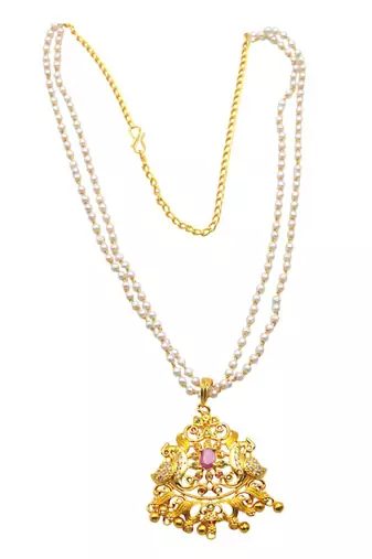 Fashion temple necklace gold plated choker white pearl mult layered chain lightweight easy to wear women jewelry