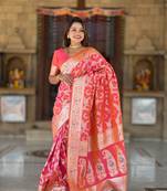 Red weaving zari meenakari work silk blend saree