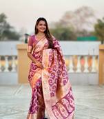 purple weaving zari meenakari work silk blend saree