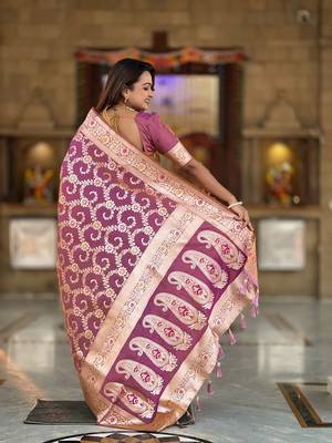purple weaving zari meenakari work silk blend saree 2