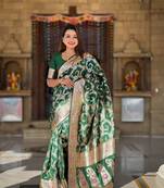 green weaving zari meenakari work silk blend saree