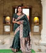 teal green weaving work banarasi silk blend saree