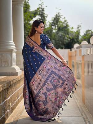 blue weaving zari work banarasi silk blend saree 2
