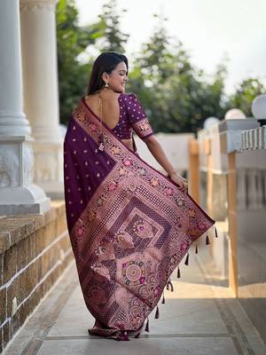 purple weaving zari work banarasi silk blend saree 5