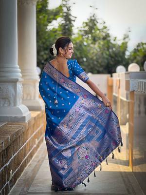 sky blue weaving zari work banarasi silk blend saree 3