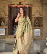 green weaving zari work banarasi silk blend saree