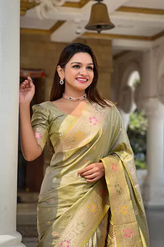 green weaving zari work banarasi silk blend saree