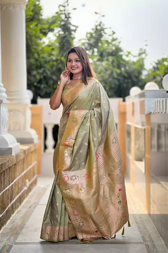 green weaving zari work banarasi silk blend saree