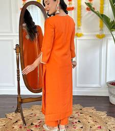 Orange chanderi silk embroidered work kurta pant with dupatta