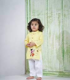 Yellow embroidered kurta set for boys