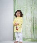 Yellow embroidered kurta set for boys