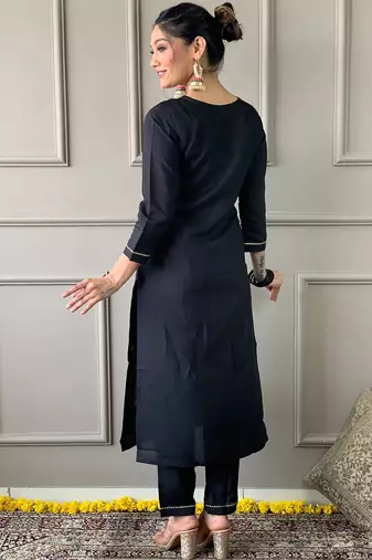 Black rayon embroidered kurta pant with dupatta