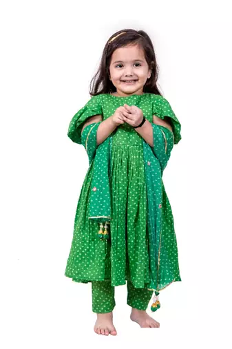 Green bandhani anarkali set