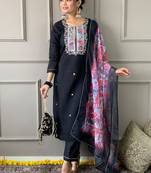 Black rayon embroidered kurta pant with dupatta