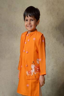 Red pichwai bandi embroidered kurta set 1