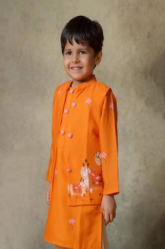 Red pichwai bandi embroidered kurta set