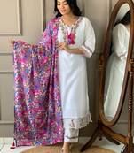 White chanderi silk heavy embroidered. kurta pant with dupatta