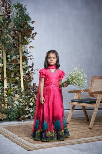Deep pink floral printed lehenga set