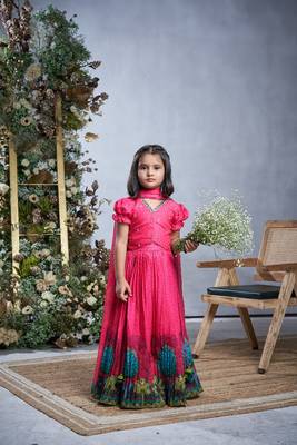 Deep pink floral printed lehenga set 1
