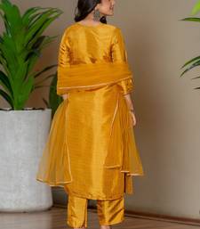Mustard silk blend embroidered kurta pant with dupatta