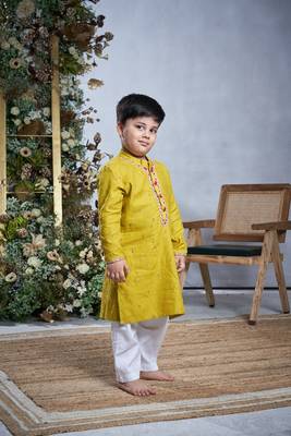 Yellow & pink cotton kurta set 1
