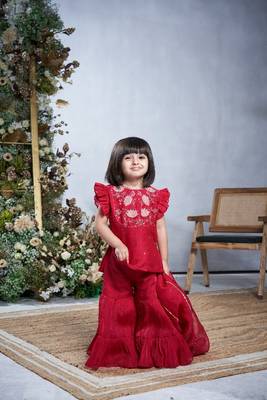 Red hand embroidered sharara set 1