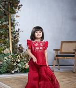 Red hand embroidered sharara set