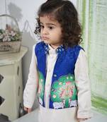 Blue printed kurta jacket set for boys