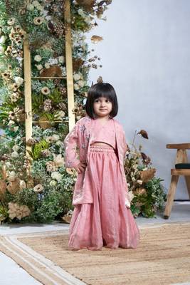 Baby pink floral embroidery jacket set 1