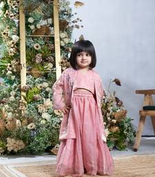 Baby pink floral embroidery jacket set